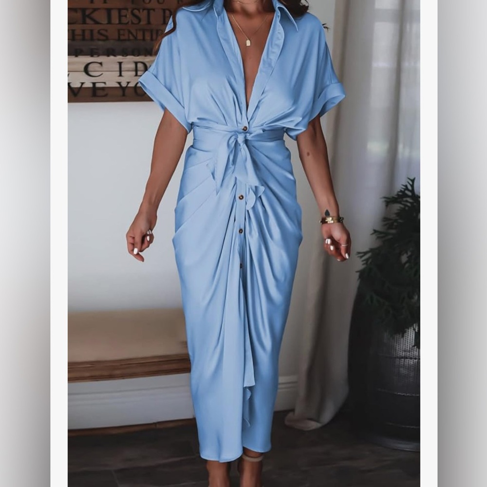 Elegant Blue Button-Down Dress